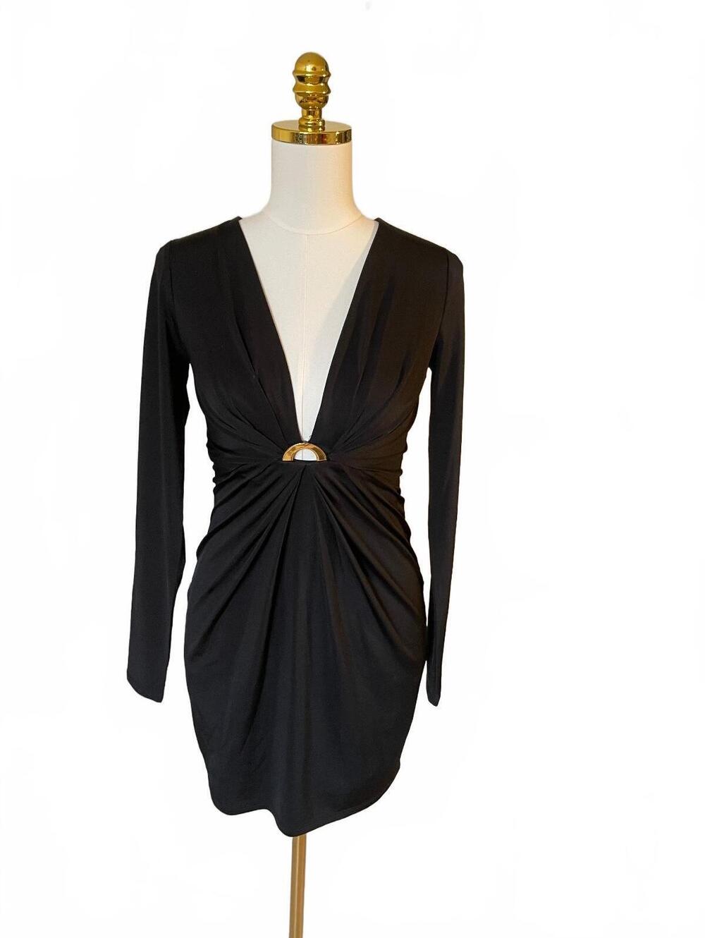 Marciano Black Long Sleeve Bodycon Dress With Ring Detail
